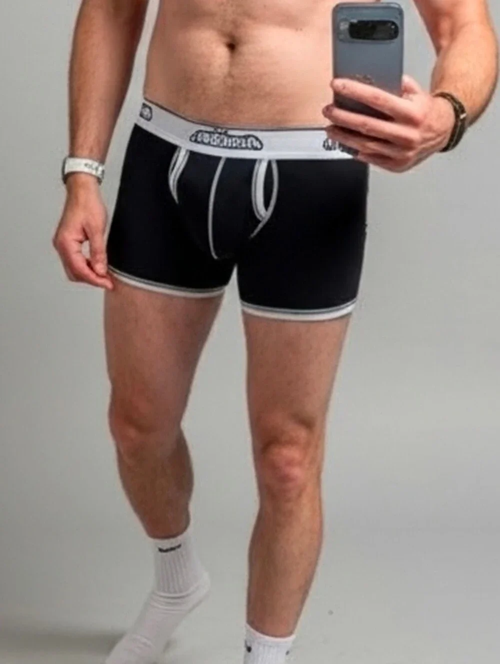 Men’s Black Trunk Briefs with White Trim